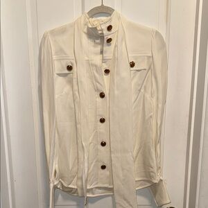 Zimmermann Cream Button-Up Blouse with Brown Accents